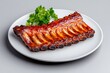 © Sanchai - A clean, simple design of a rib rack on a white plate with a garnish of parsley, drawn in soft pastel colors
