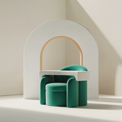 Wall Mural - Stylish teal armchair with a built-in side table. AI.