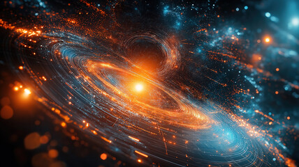 Wall Mural - quantum mechanics and gravitational field elements highlighting black holes and spacetime curvature