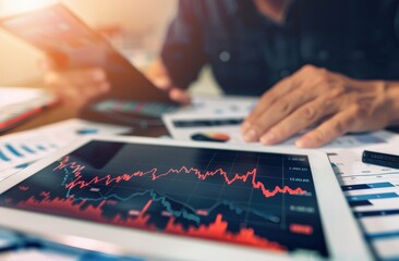 Poster - Businessman Analyzing Financial Market Data On Tablet