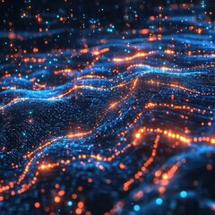 Poster - Dynamic flow of vibrant particles in abstract data visualization digital space graphic art artistic perspective technology concept