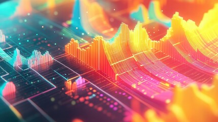 Poster - A digitally generated isometric 3D data chart with clean lines and vibrant colors, illustrating complex data trends in a visually appealing way
