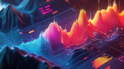 Poster - A sleek, isometric digital chart showing data trends, with vibrant color gradients and 3D elements, capturing the essence of modern data visualization