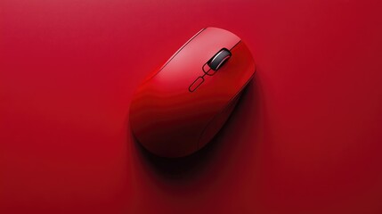 Poster - A striking red computer mouse on a bold crimson-colored background, highlighting its contemporary design with clean lines and vibrant hues