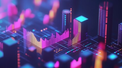 Poster - A sleek, isometric digital chart showing data trends, with vibrant color gradients and 3D elements, capturing the essence of modern data visualization