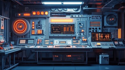 Poster - Control room operation high-tech facility digital dashboard futuristic environment wide angle view technology innovation