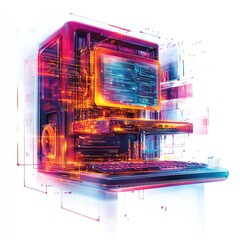 Poster - Dynamic computer system visualization digital art studio graphic illustration futuristic environment close-up view technology concept