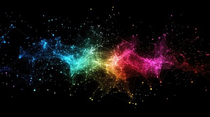 Poster - Abstract data network with glowing lines, nodes, and connections, representing the digital web of information that powers the modern world in vibrant colors