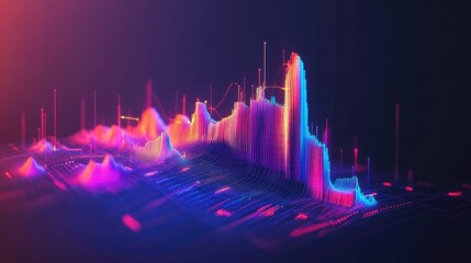 Poster - Abstract isometric data chart in 3D with bright colors and smooth lines, representing statistical trends and data analysis in a modern digital format