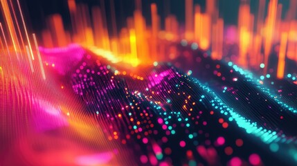 Poster - Abstract isometric data chart in 3D with bright colors and smooth lines, representing statistical trends and data analysis in a modern digital format