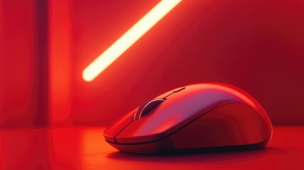Poster - Modern red computer mouse in the foreground with a bold crimson background, emphasizing its smooth design and vibrant color, creating a tech-inspired atmosphere