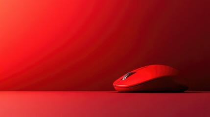 Poster - Modern red computer mouse in the foreground with a bold crimson background, emphasizing its smooth design and vibrant color, creating a tech-inspired atmosphere