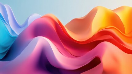 Poster - Surreal 3D rendering of multicolored abstract shapes forming dynamic waves and peaks, creating a striking visual of flowing, organic forms in vibrant hues