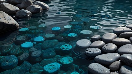 Wall Mural - Blue water with spa stones Generative AI