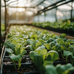 Wall Mural - a close-up of vegetables growing in a greenhouse, their environment controlled for optimal growth