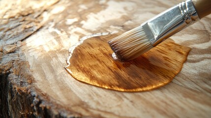 Applying varnish to a light wood surface with a brush