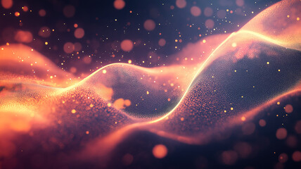 Wall Mural - wave of musical sounds with abstract interweaving dots and lines creating a dynamic