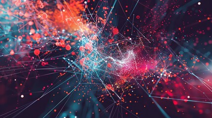 Poster - Abstract network of lines and dots, glowing with red and blue colors.