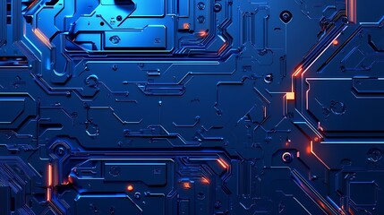 Poster - Abstract Metallic Circuitry with Glowing Orange Lines