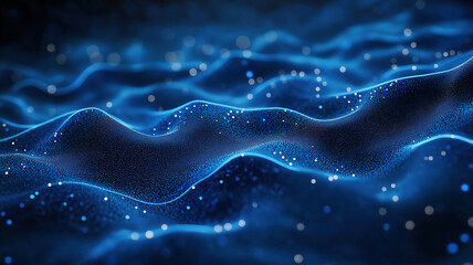 Poster - Digital abstract background featuring dark blue hues and particles forming into grids and lines