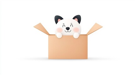 Aufkleber - Adorable of a cute and playful puppy peeking out of a shipping or delivery box on a clean white background  The puppy has a mischievous and curious expression