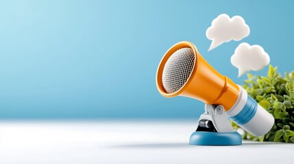 Leinwandbilder - Vibrant and modern design highlighting the concept of communication skills featuring microphones sound clarity symbols and other vibrant elements on a white background  Suitable for technology