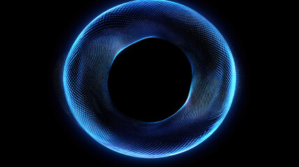 Poster - Innovative abstract blue halftone circle featuring futuristic design elements and patterns