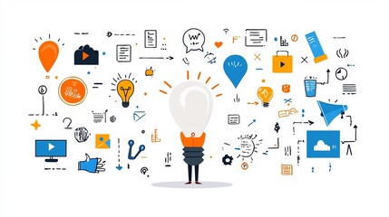 Fototapete - Modern depicting a narrator or presenter standing in front of a professional microphone with emphasis on clarity and sharp sound design elements as well as text icons on a white background