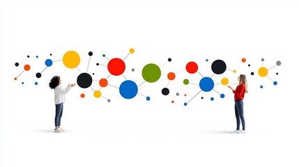 Aufkleber - Vibrant Dialogue A Colorful of Two People Engaged in Lively Communication with Dynamic Sound Waves and Expressive Intonation Patterns Against a White Background