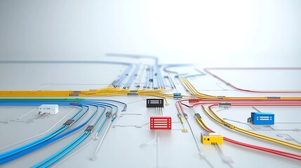 Fototapete - Vibrant and intricate abstract design featuring a futuristic fiber optic network with colorful light beams flowing dynamically through the cables