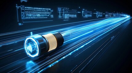 Leinwandbilder - of fiber optic cables with glowing light trails symbolizing the concept of high speed data transmission and modern digital communication networks