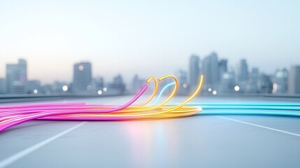 Poster - Vibrant featuring glowing fiber optic cables with colorful light beams spreading out in a futuristic digital design on a white background