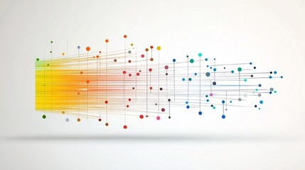 Aufkleber - Creative art of a futuristic fiber optic communication system with colorful data transmission lines and advanced technology elements on a white background