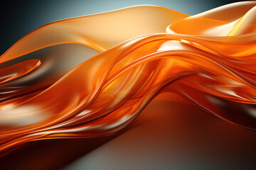 Poster - abstract waves or folds of translucent orange material. They bend and overlap each other smoothly, creating a dynamic and fluid feel. 