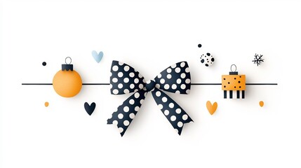 Poster - Elegant Geometric Christmas Bow Watercolor Design in Sophisticated Black and Gold Colors Isolated on White Background for Holiday and Designs