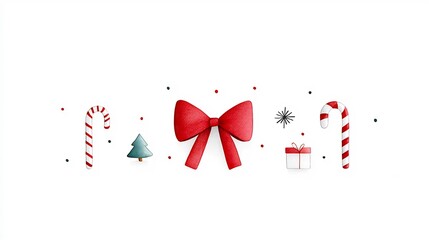 Aufkleber - Festive Christmas bow clipart with a fun candy cane watercolor design in red and green colors isolated on a clean white background  Cheerful holiday clipart element for greeting cards invitations