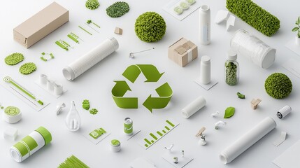 Poster - Comprehensive environmental impact analysis visualization with green 3D graphs icons and infographic elements  Showcasing sustainable solutions eco friendly technology