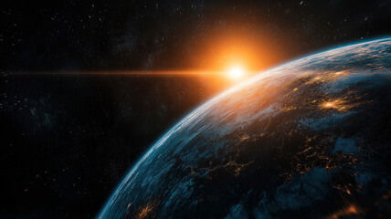 Wall Mural - planet earth with a breathtaking sunrise viewed from space, illuminating the atmosphere