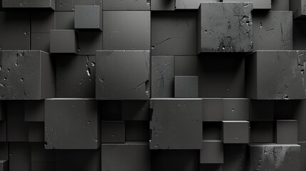 Poster - A wall of black, textured, square tiles.