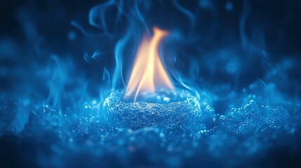 Wall Mural - Blue Flame Ascends From Icy Bubbles
