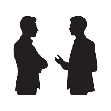 two men making chat silhouette on white background
