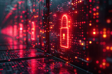 Poster - image symbolizes cybersecurity, representing the visualization of data and network technologies. 