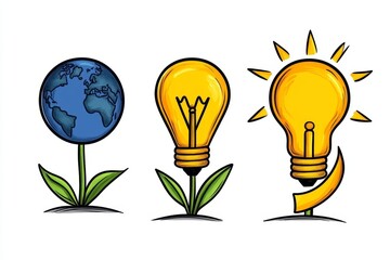 Poster - A clean infographic design with three icons: a globe, a ribbon, and a lightbulb, representing environmental, health, and social awareness