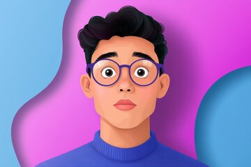 Aufkleber - A flat design of a digital avatar with clean, simple geometric shapes and soft gradients in blue and purple hues