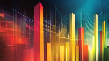 Poster - Abstract Cityscape of Vibrant, Illuminated, Geometric Structures