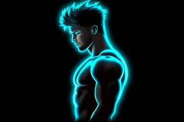 Poster - A minimalist avatar silhouette glowing in soft blue light, set against a dark background