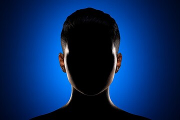 Poster - A minimalist avatar silhouette glowing in soft blue light, set against a dark background