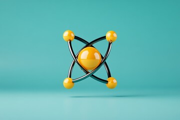 Aufkleber - A minimalist representation of an atom, with simple orbits and a glowing central nucleus on a plain background