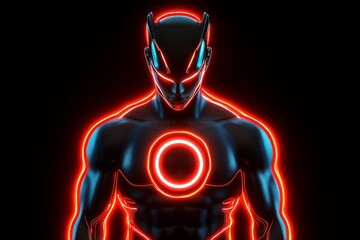 Poster - A simple depiction of a humanoid avatar with a glowing circular emblem on their chest, set against a plain background