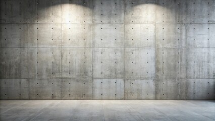 Wall Mural - Empty industrial space with textured concrete wall and floor, illuminated by spotlights